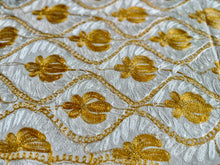 Load image into Gallery viewer, Table Cover: 57 x 57 inches Approx&#39;. Aghabani Oriental for Square Tables. Beige background with White and Gold Silk
