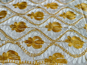 Table Cover: 57 x 57 inches Approx'. Aghabani Oriental for Square Tables. Beige background with White and Gold Silk