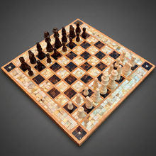 Load image into Gallery viewer, Handmade Mother-of-Pearl Mosaic Chess Set – 15.8” x 15.8” Wooden Chess Board with Wooden Chess Pieces
