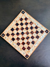 Load image into Gallery viewer, Handmade Mother-of-Pearl Mosaic Chess Set – 15.8” x 15.8” Wooden Chess Board with Wooden Chess Pieces
