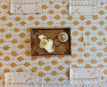 Load image into Gallery viewer, Table Cover: 117 x 58 inches Approx'. Aghabani Oriental for Rectangle Tables, Beige background with White and Gold Silk Embroidery
