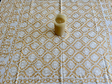 Load image into Gallery viewer, Table Cover: 58 x 58 inches Approx&#39;. Off white background with Gold and White Silk Embroidery tablecloth Handmade Aghabani for Square tables
