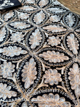 Load image into Gallery viewer, Round Table Cover. Diameter: 78 inches Approx'. Aghabani Oriental for Round Tables. Black background with White Silk
