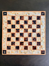 Load image into Gallery viewer, Handmade Mother-of-Pearl Mosaic Chess Set – 15.8” x 15.8” Wooden Chess Board with Wooden Chess Pieces
