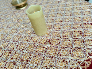 Table Cover: 135 x 78 inches Approx’. Aghabani Oriental for Rectangle Tables, Burgundy background with Gold & White Silk Embroidery