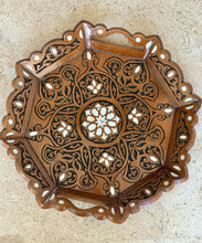 Load image into Gallery viewer, Handcrafted Wooden Tray with Mother-of-Pearl Inlay | Octagonal Serving Tray with Handles | Middle Eastern Damascene Style
