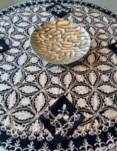 Load image into Gallery viewer, Round Table Cover. Diameter: 78 inches Approx'. Aghabani Oriental for Round Tables. Black background with White Silk
