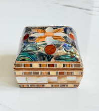 Load image into Gallery viewer, Mother-of-Pearl Mosaic Ring Box | Handmade Inlay Trinket Box | Abalone Shell Flower Design
