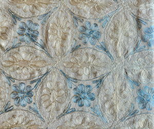 Table Cover: 117 x 58 inches Approx'. Aghabani Oriental for Rectangle Tables, White background with White and Blue Silk Embroidery