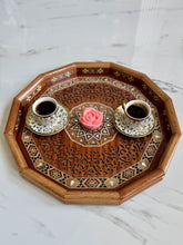 Load image into Gallery viewer, Wooden Mosaic Tray inlaid with Mother of Pearl. L 16.5 in W 16.5 in.

