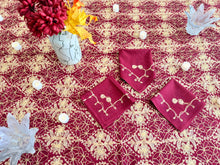 Load image into Gallery viewer, Table Cover: 156 x 78 inches Approx’. Aghabani Oriental for Rectangle Tables, Burgundy background with Gold &amp; Burgundy Silk Embroidery
