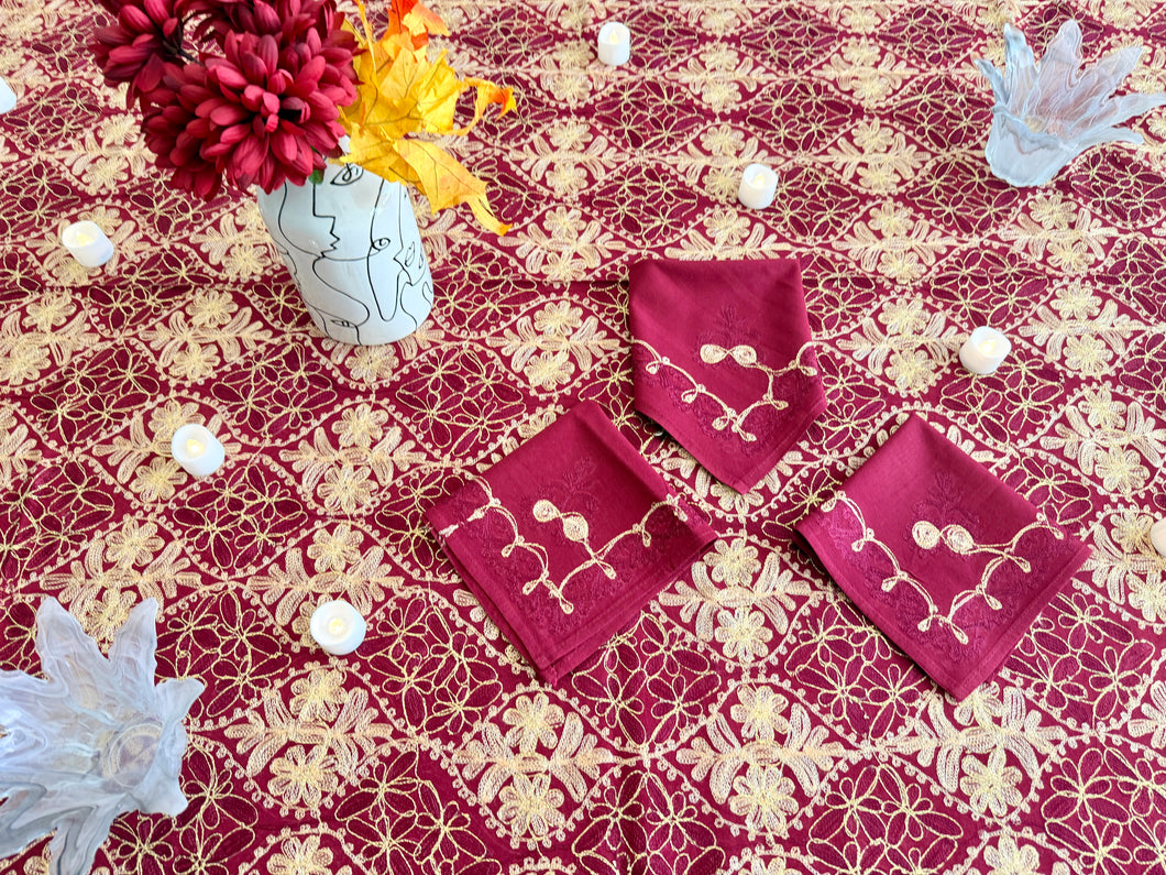 Table Cover: 156 x 78 inches Approx’. Aghabani Oriental for Rectangle Tables, Burgundy background with Gold & Burgundy Silk Embroidery