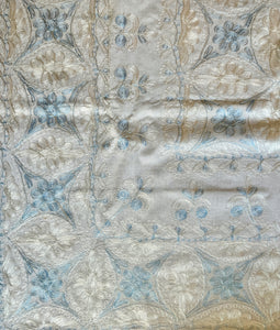 Table Cover: 117 x 58 inches Approx'. Aghabani Oriental for Rectangle Tables, White background with White and Blue Silk Embroidery