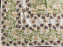 Load image into Gallery viewer, Table Cover: 58 x 58 inches Approx&#39;. Beige background with Brown, Gold and Green Silk Embroidery tablecloth Handmade Aghabani for Square tables
