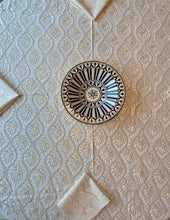 Load image into Gallery viewer, Round Table Cover. Diameter: 78 inches Approx'. Aghabani Oriental for Round Tables. Off White background with Gold &amp; White Silk
