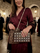 Load image into Gallery viewer, Handmade Mother of Pearl Inlaid Wooden Clutch | Mosaic Floral Evening Bag with Pouch
