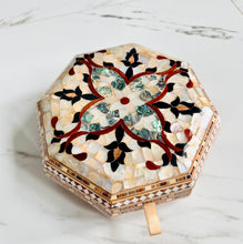 Load image into Gallery viewer, Octagonal Mother of Pearl Jewelry Box, Handmade Inlaid Wood Trinket Box, Abalone Mosaic Keepsake Box, Gift for Her
