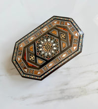 Load image into Gallery viewer, Handcrafted Marquetry Box | Mother of Pearl &amp; Wood Inlay Octagonal Box | Middle Eastern Mosaic Jewelry Box
