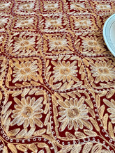 Load image into Gallery viewer, Table Cover: 117 x 75 inches Approx&#39;. Aghabani Oriental for Rectangle Tables, Burgundy background with Gold Silk Embroidery
