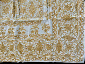 Table Cover: 78 x 56 inches Approx'. Aghabani Oriental for Rectangle Tables. Beige background with Gold Silk