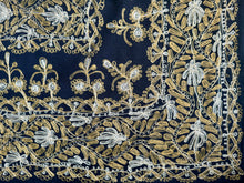 Load image into Gallery viewer, Table Cover: 58 x 58 inches Approx&#39;. Dark Green background with Gold and White Silk Embroidery tablecloth Handmade Aghabani for Square tables
