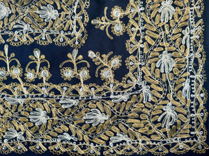 Table Cover: 58 x 58 inches Approx'. Dark Green background with Gold and White Silk Embroidery tablecloth Handmade Aghabani for Square tables