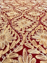 Load image into Gallery viewer, Table Cover: 117 x 75 inches Approx&#39;. Aghabani Oriental for Rectangle Tables, Burgundy background with Gold Silk Embroidery
