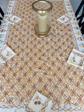 Load image into Gallery viewer, Table Cover: 90 x 59 inches Approx'. Aghabani Oriental for Rectangle Tables, Beige background with Brown and Gold Silk Embroidery
