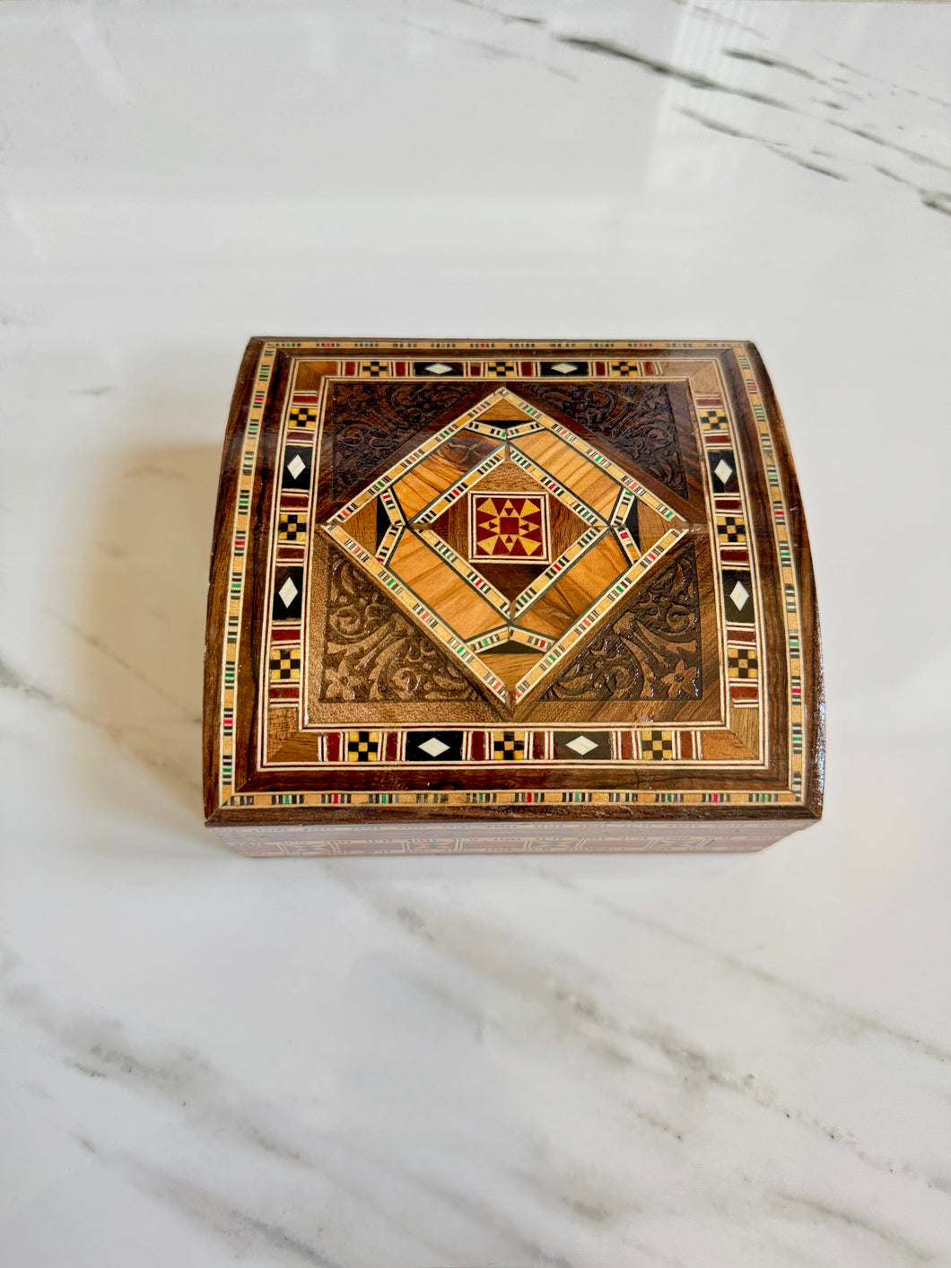 Jewelry Mosaic Wooden Handmade Box inlaid with Mother of Pearl