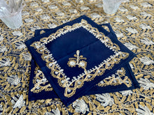 Load image into Gallery viewer, Table Cover: 58 x 58 inches Approx&#39;. Dark Green background with Gold and White Silk Embroidery tablecloth Handmade Aghabani for Square tables
