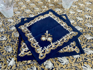 Table Cover: 58 x 58 inches Approx'. Dark Green background with Gold and White Silk Embroidery tablecloth Handmade Aghabani for Square tables