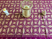 Load image into Gallery viewer, Table Cover: 135 x 67 inches Approx’. Aghabani Oriental for Rectangle Tables, Burgundy background with Gold Silk Embroidery

