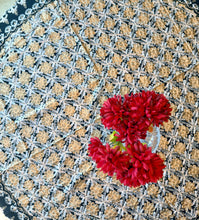Load image into Gallery viewer, Round Table Cover. Diameter: 78 inches Approx'. Aghabani Oriental for Round Tables. Black background with Gold and White Silk
