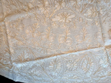 Load image into Gallery viewer, Round Table Cover. Diameter: 78 inches Approx'. Aghabani Oriental for Round Tables. White background with Gold &amp; White Silk
