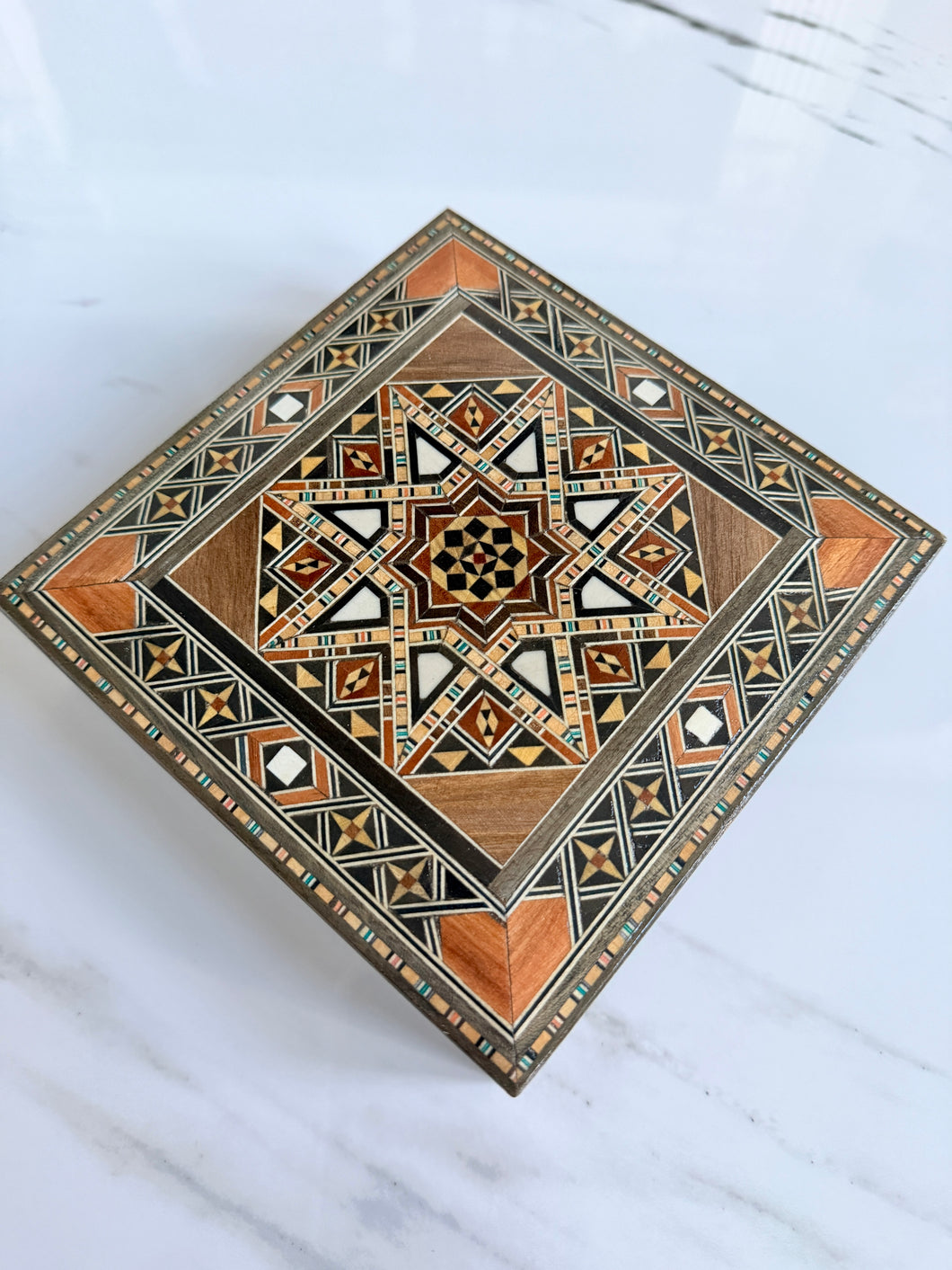 Jewelry Mosaic Wooden Handmade Box inlaid with Mother of Pearl
