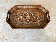 Load image into Gallery viewer, Wooden Mosaic Tray inlaid with Mother of Pearl. L 20.5 in W 12.8 in.
