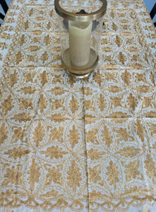Table Cover: 78 x 56 inches Approx'. Aghabani Oriental for Rectangle Tables. Beige background with Gold Silk