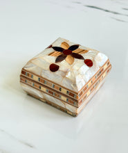 Load image into Gallery viewer, Mother-of-Pearl Mosaic Trinket Box | Inlaid Shell &amp; Wood Jewelry Box | Middle Eastern Style Ring Box
