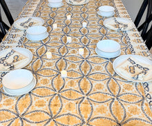 Load image into Gallery viewer, Table Cover: 117 x 58 inches Approx&#39;. Aghabani Oriental for Rectangle Tables, Beige background with Gold and Navy Blue Silk Embroidery
