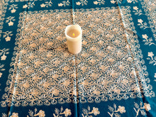 Load image into Gallery viewer, Table Cover: 58 x 58 inches Approx&#39;. Green background with Gold Silk Embroidery tablecloth Handmade Aghabani for Square tables
