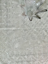 Load image into Gallery viewer, Table Cover: 57 x 57 inches Approx&#39;. Aghabani Oriental for Square Tables. Beige background with White and Silver Silk
