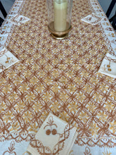 Load image into Gallery viewer, Table Cover: 90 x 59 inches Approx'. Aghabani Oriental for Rectangle Tables, Beige background with Brown and Gold Silk Embroidery
