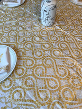 Load image into Gallery viewer, Round Table Cover. Diameter: 78 inches Approx'. Aghabani Oriental for Round Tables. White background with Gold &amp; White Silk
