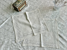 Load image into Gallery viewer, Table Cover: 57 x 57 inches Approx&#39;. Aghabani Oriental for Square Tables. Beige background with White and Silver Silk
