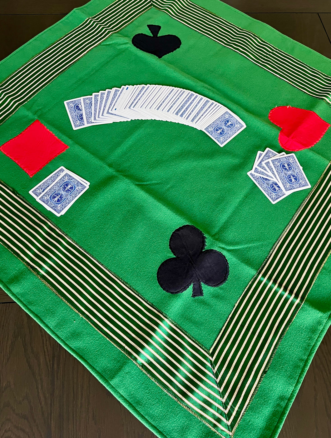 Tablecloth: 56 x 56 inches. Cards Suite Handmade perfect for gifting or using to play cards or any other board or card games
