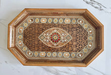 Load image into Gallery viewer, Wooden Mosaic Tray inlaid with Mother of Pearl. L 18.2 in W 11.0 in.
