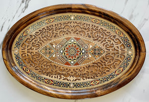 Wooden Mosaic Tray inlaid with Mother of Pearl. L 19.9 in W 13.3 in.