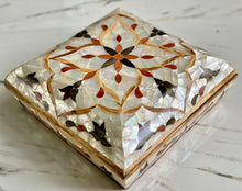 Load image into Gallery viewer, Large Sized Pearl Handmade Mosaic Box. Size: 10 x 10 inches
