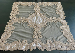 Table Centerpiece: 37 x 37 inches approx. Beige background with Beige Embroidery