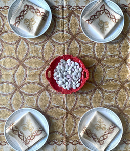 Table Cover: 94 x 59 inches Approx'. Aghabani Oriental for Rectangle Tables, Beige background with Brown and Gold Silk Embroidery